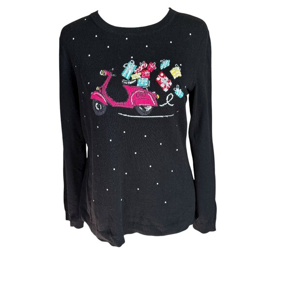 Talbots Petites black long sleeve pullover stretchy Christmas sweater size SP - Picture 1 of 8